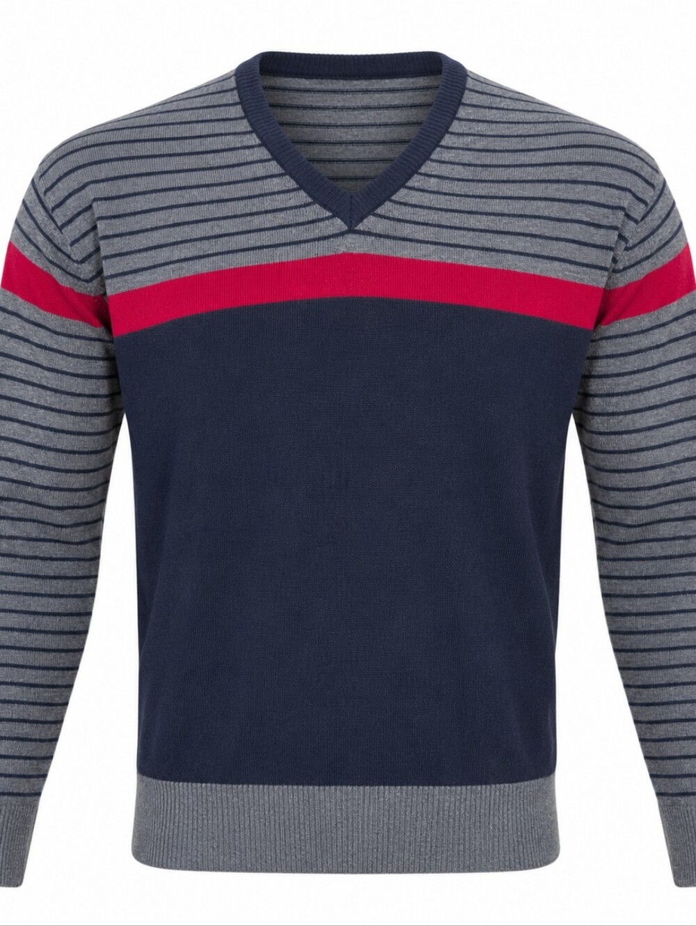 Vintage Blitz Sportswear Men's Navy and Gray V-Neck Casual Soft Sweater Sz L